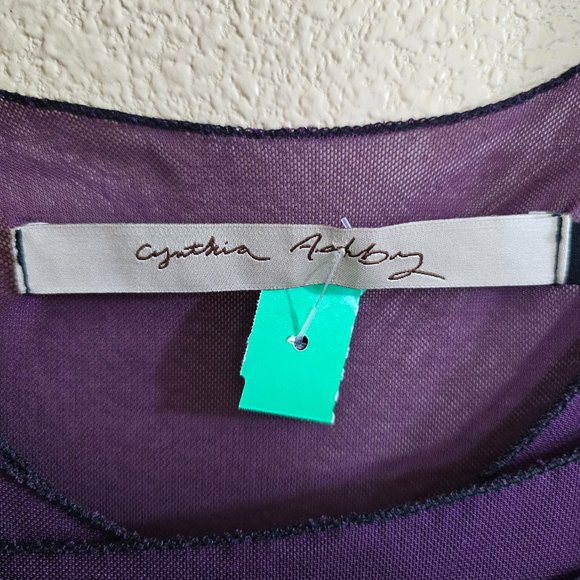 CYNTHIA ASHBY Purple Nylon Sheer 3/4 Sleeve Layered Top~Size S - Picture 10 of 11